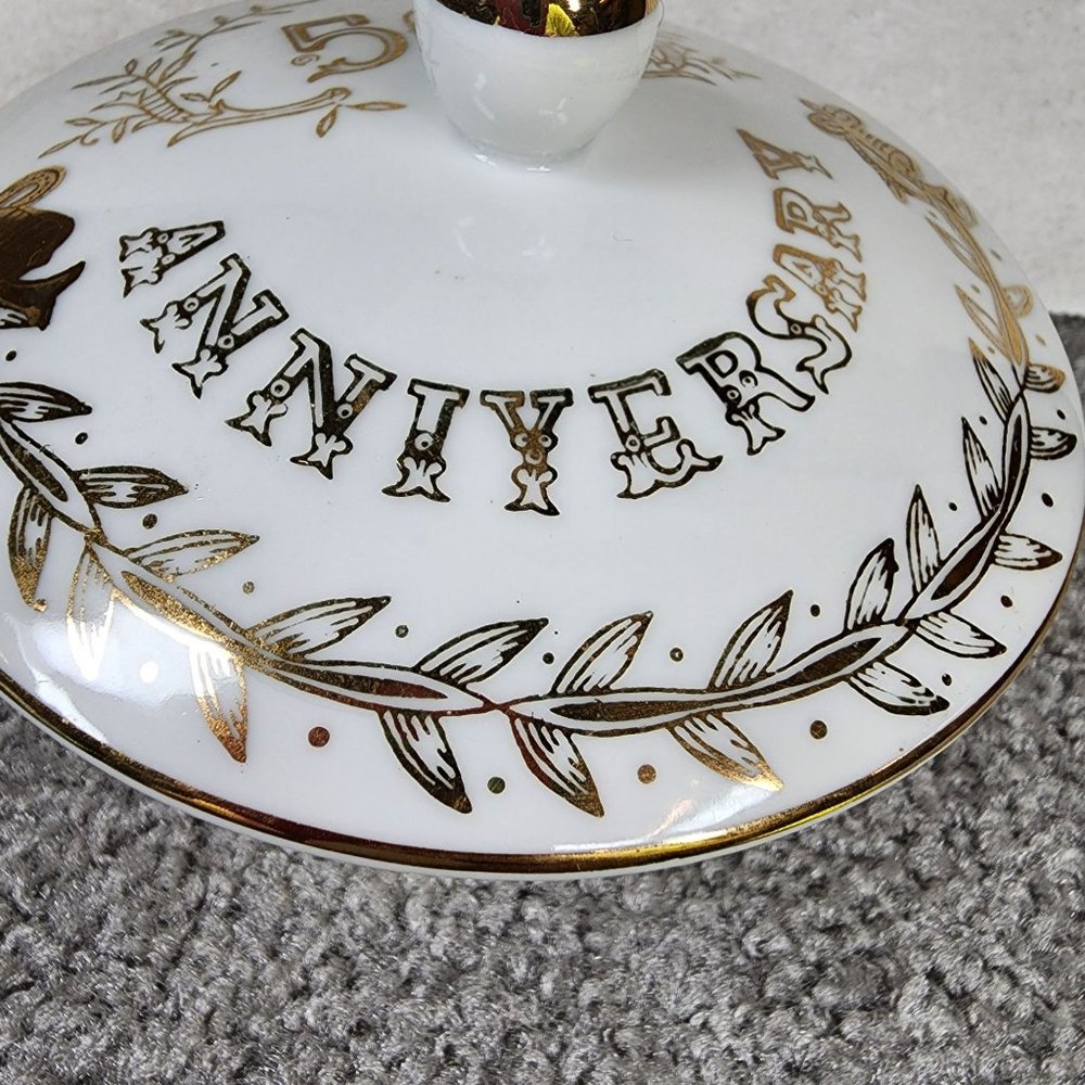50th Anniversary Dish Trinket Box Candy Dish Lefton China Hand painted Japan - Picture 10 of 16